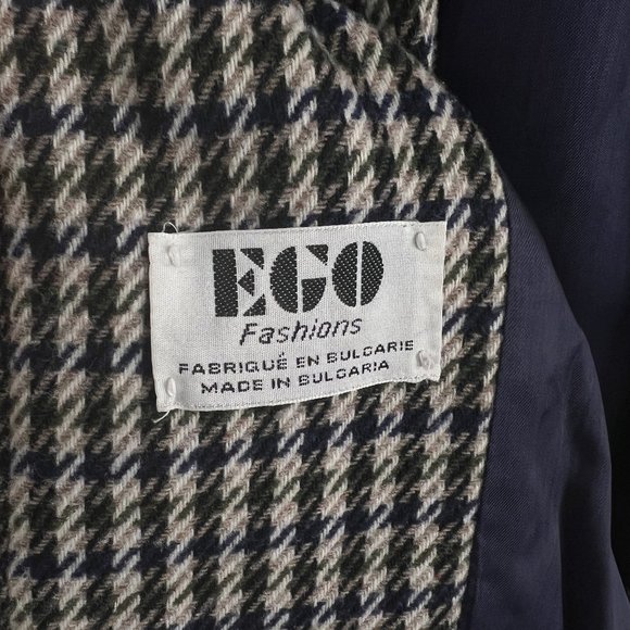 Vintage Parisian Oversized Wool Blend Houndstooth Tweed Plaid Blazer Jacket Coat - Picture 6 of 11